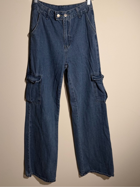 No brand Denim - Wide-Leg Cargo Jeans in Dark Blue Denim